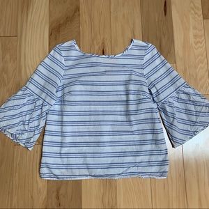 J. Crew Blue Striped bell sleeve top
